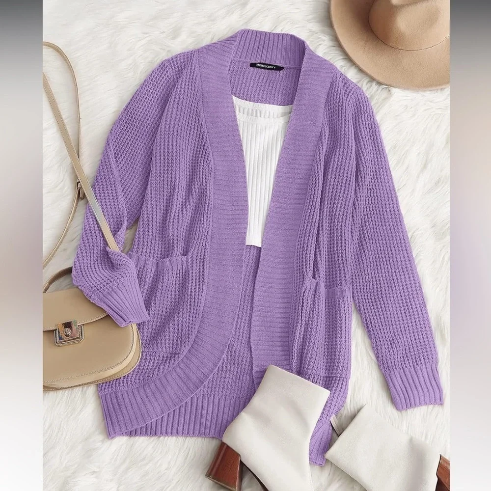 MEROKEETY Long Sleeve Open Front Cardigans Chunky Knit Draped Sweaters Small - Picture 7 of 7